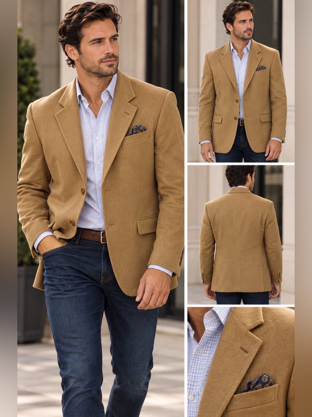 Saks Fifth Avenue 100% Cashmere Men’s Blazer Camel‎ Tan Luxury Sport Coat